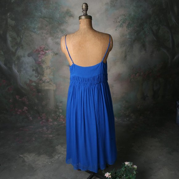 Moulinette Soeurs Anthro Blue Silk Tie Dress Sz10 - Picture 11 of 16